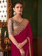 India Silk Maroon Sarees Crafted From Soft Dola Viscose Silk Offer A Luxurious Feel And Graceful Drape